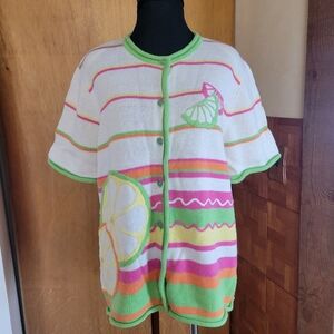 Vingage Breckenridge Embellished Short Sleeved Cardigan Sweater Lemonade Sz Lg